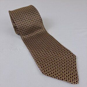 Umberto Bossi Men's Tie Dark Red Cream Geometric Print Pattern 100% Silk